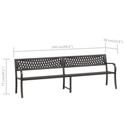 Banc double de jardin 246 cm Noir Acier