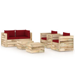 Salon de jardin 6 pcs avec coussins Bois imprégné de vert