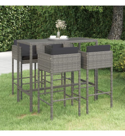 Ensemble de bar de jardin 5 pcs et coussins Résine tressée Gris