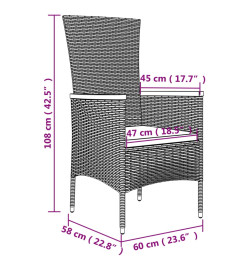 Ensemble de salle à manger de jardin 5 pcs avec coussins Gris