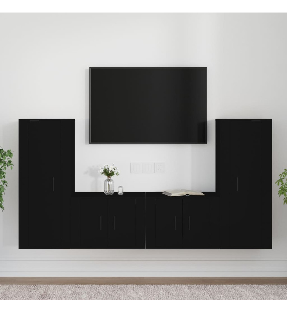 Ensemble de meubles TV 4 pcs Noir Bois d'ingénierie