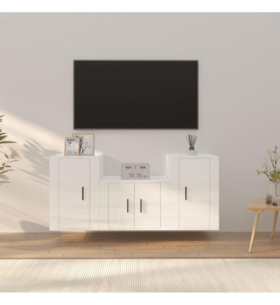 Ensemble de meubles TV 3 pcs Blanc brillant Bois d'ingénierie