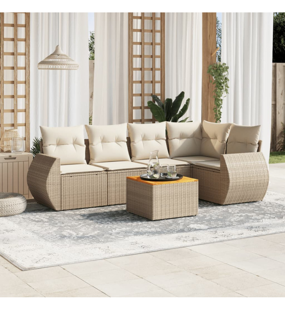Salon de jardin avec coussins 6 pcs beige résine tressée Salon de jardin avec coussins 6 pcs beige résine tressée