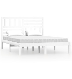 Cadre de lit blanc 135x190 cm double bois massif de pin