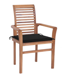 Chaises à dîner 4 pcs avec coussins noir Bois de teck solide