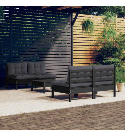 Salon de jardin 5 pcs avec coussins anthracite Bois de pin