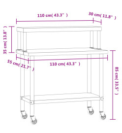 Table de travail de cuisine avec étagère 110x55x120 cm inox