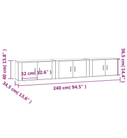 Meubles TV muraux 3 pcs noir 80x34,5x40 cm