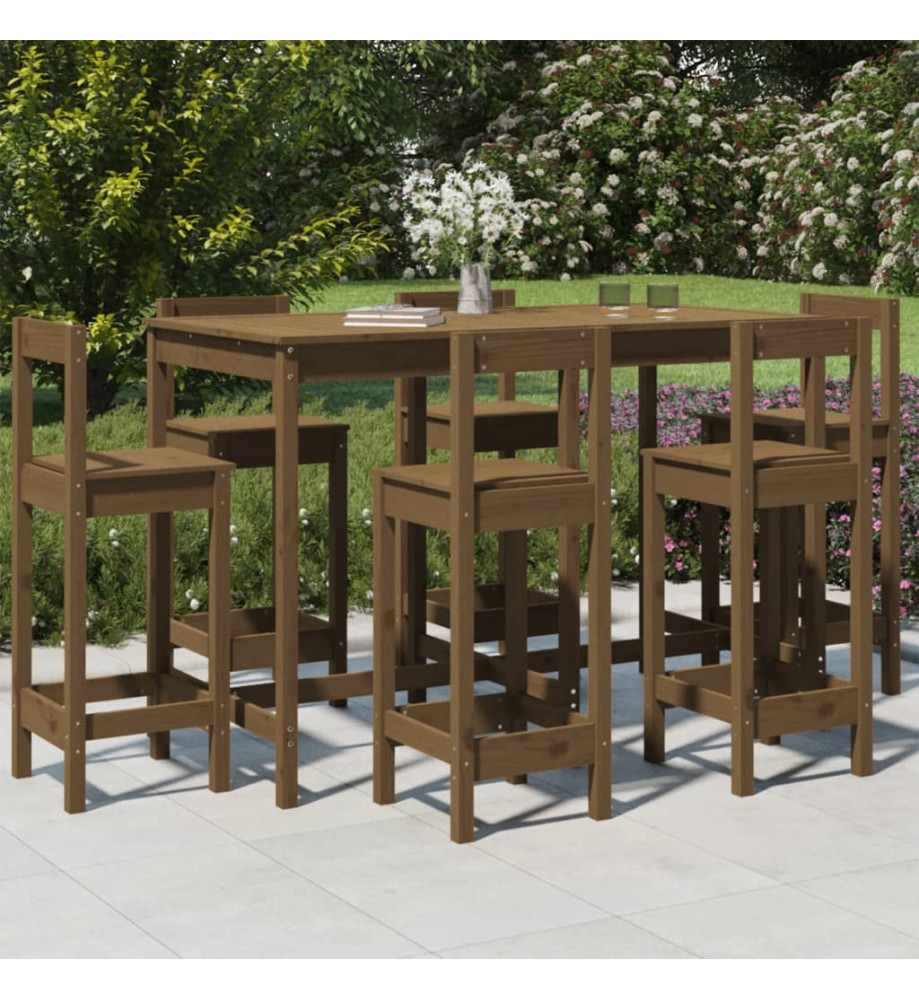 Ensemble de bar de jardin 7 pcs marron miel bois de pin massif