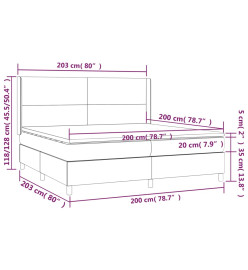 Sommier tapissier matelas et LED Gris clair 200x200 cm Tissu