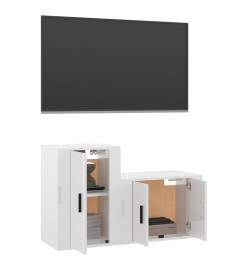 Ensemble de meubles TV 2 pcs blanc brillant bois d'ingénierie