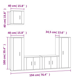 Ensemble de meubles TV 5 pcs Blanc brillant Bois d'ingénierie