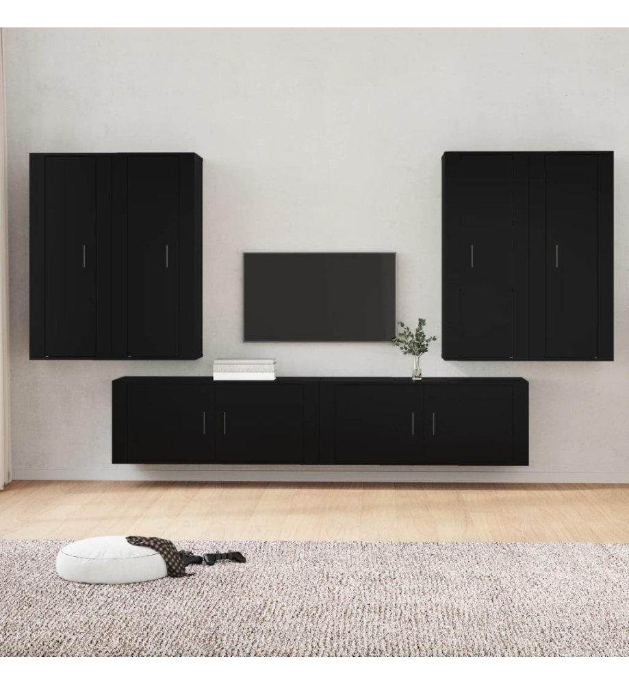 Ensemble de meubles TV 6 pcs Noir Bois d'ingénierie