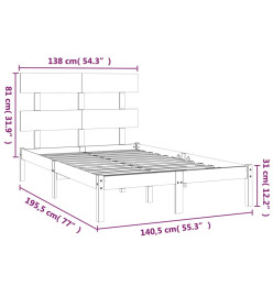 Cadre de lit Marron miel Bois massif 135x190 cm Double