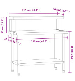 Table de travail de cuisine avec étagère 110x55x120 cm inox