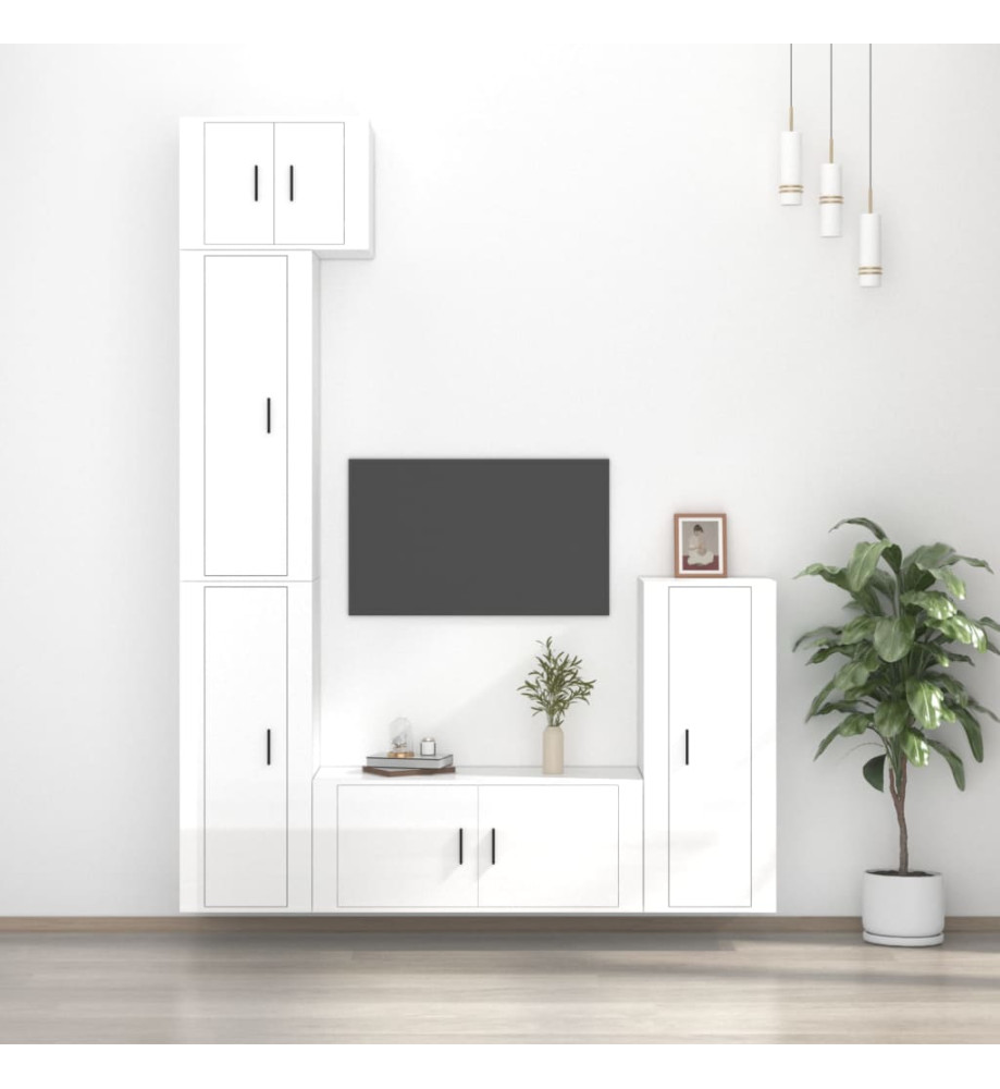 Ensemble de meubles TV 5 pcs Blanc brillant Bois d'ingénierie