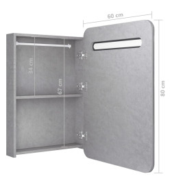 Armoire de salle de bain à miroir LED gris béton 60x11x80 cm