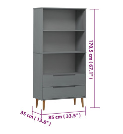 Bibliothèque MOLDE Gris 85x35x170,5 cm Bois massif de pin