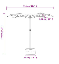 Parasol à double tête avec LED taupe 316x240 cm