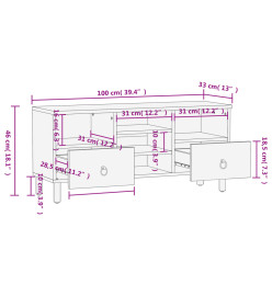 Meuble TV 100x33x46 cm bois massif de manguier