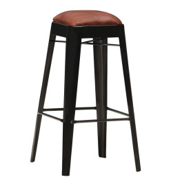 Tabourets de bar lot de 4 noir cuir véritable