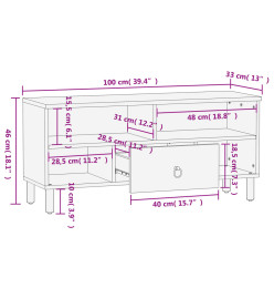 Meuble TV 100x33x46 cm bois massif de manguier