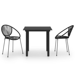 Ensemble à dîner d'extérieur 3 pcs Rotin PVC Noir