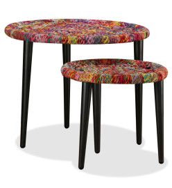 Table basse 2 pcs Détails tissés chindi Multicolore