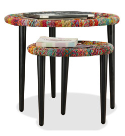 Table basse 2 pcs Détails tissés chindi Multicolore