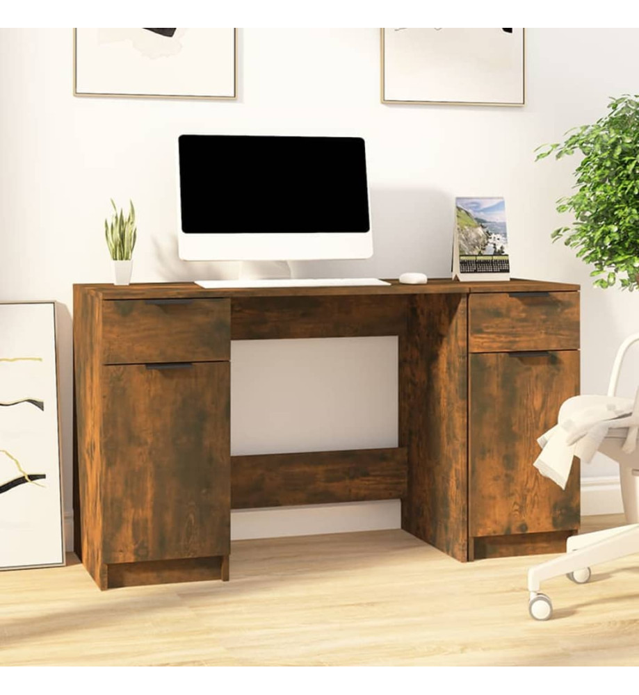 Bureau avec armoire latérale Chêne fumé Bois d'ingénierie