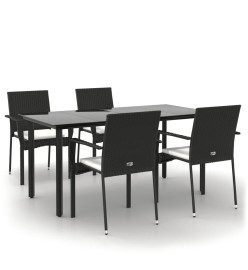 Mobilier à dîner de jardin et coussins 5pcs Noir Résine tressée