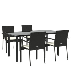 Mobilier à dîner de jardin et coussins 5pcs Noir Résine tressée