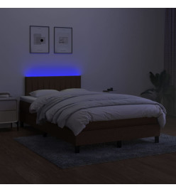 Sommier tapissier matelas et LED Marron foncé 120x200 cm Tissu