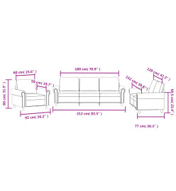 Ensemble de canapés 3 pcs avec coussins Crème Velours