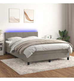 Sommier tapissier matelas et LED Gris clair 140x200 cm Velours