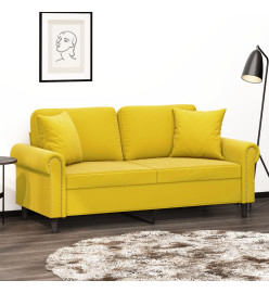 Canapé 2 places avec oreillers décoratifs jaune 140 cm velours