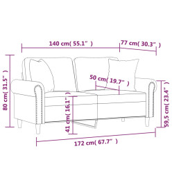 Canapé 2 places avec oreillers décoratifs crème 140 cm velours