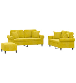 Ensemble de canapés 3 pcs avec coussins jaune velours