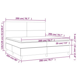 Sommier tapissier et matelas et LED Gris foncé 200x200 cm Tissu