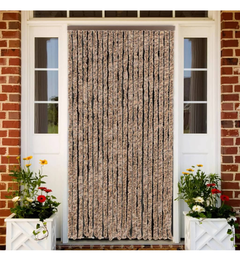 Rideau anti-mouches beige et marron foncé 90x220 cm chenille