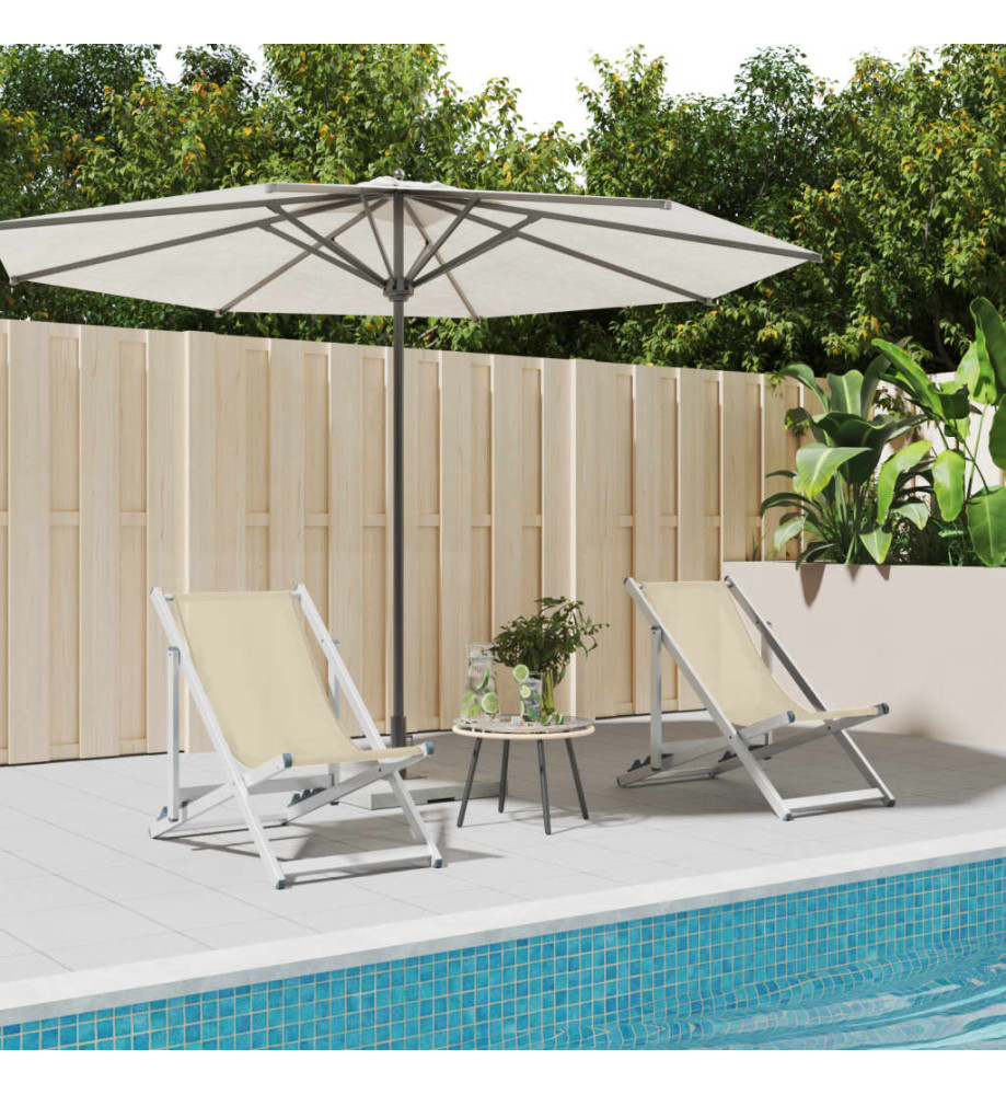 Chaises de plage pliantes 2 pcs crème aluminium et textilène Chaises de plage pliantes 2 pcs crème aluminium et textilène