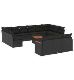 Salon de jardin avec coussins 14 pcs noir résine tressée