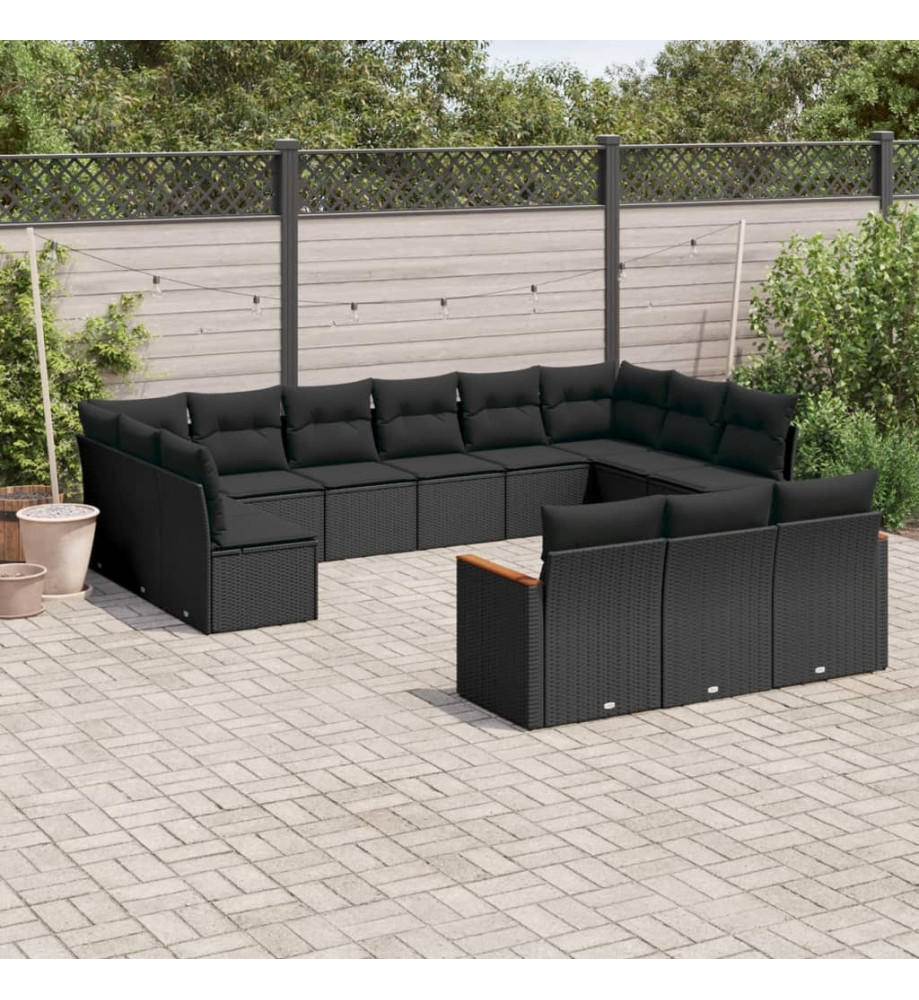 Salon de jardin avec coussins 13 pcs noir résine tressée Salon de jardin avec coussins 13 pcs noir résine tressée