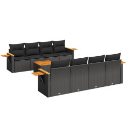 Salon de jardin 9 pcs avec coussins noir résine tressée