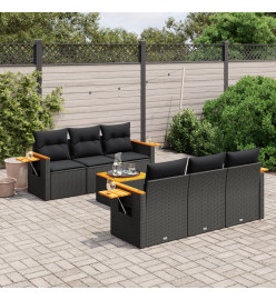 Salon de jardin 7 pcs avec coussins noir résine tressée