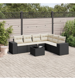 Salon de jardin 7 pcs avec coussins noir résine tressée