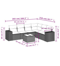 Salon de jardin 7 pcs avec coussins noir résine tressée