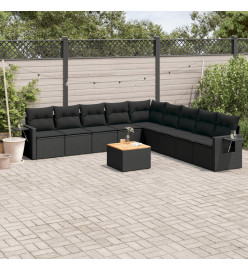 Salon de jardin 10 pcs avec coussins noir résine tressée