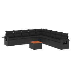 Salon de jardin 10 pcs avec coussins noir résine tressée