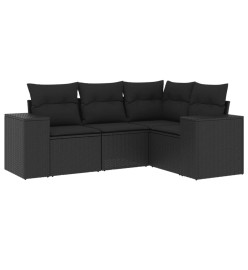 Salon de jardin 4 pcs avec coussins noir résine tressée